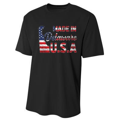 Made In Delaware Us Map State American Flag Delaware Performance Sprint T-Shirt