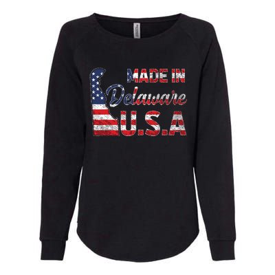 Made In Delaware Us Map State American Flag Delaware Womens California Wash Sweatshirt