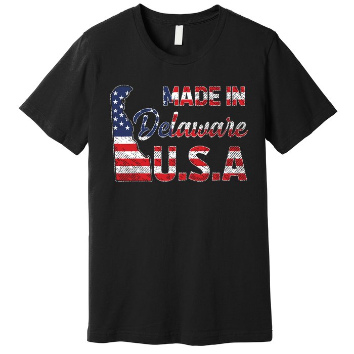 Made In Delaware Us Map State American Flag Delaware Premium T-Shirt