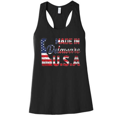 Made In Delaware Us Map State American Flag Delaware Women's Racerback Tank