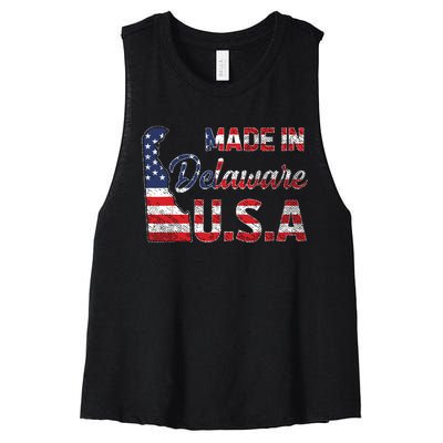 Made In Delaware Us Map State American Flag Delaware Women's Racerback Cropped Tank