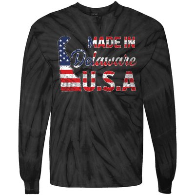 Made In Delaware Us Map State American Flag Delaware Tie-Dye Long Sleeve Shirt