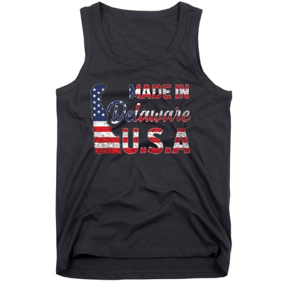 Made In Delaware Us Map State American Flag Delaware Tank Top