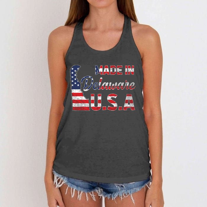 Made In Delaware Us Map State American Flag Delaware Women's Knotted Racerback Tank