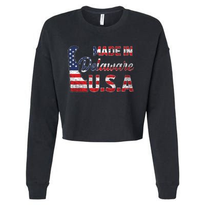 Made In Delaware Us Map State American Flag Delaware Cropped Pullover Crew