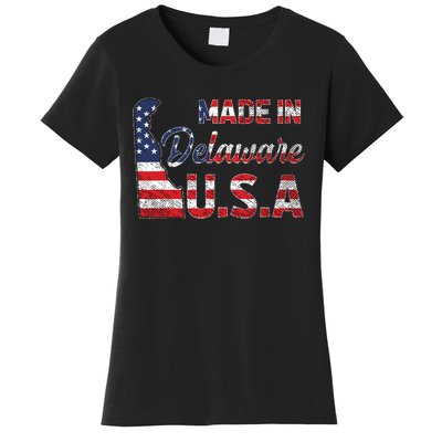 Made In Delaware Us Map State American Flag Delaware Women's T-Shirt