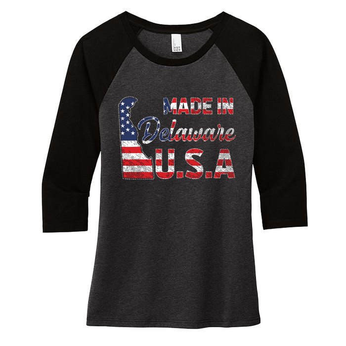 Made In Delaware Us Map State American Flag Delaware Women's Tri-Blend 3/4-Sleeve Raglan Shirt