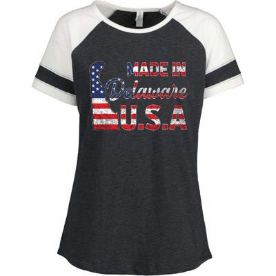 Made In Delaware Us Map State American Flag Delaware Enza Ladies Jersey Colorblock Tee