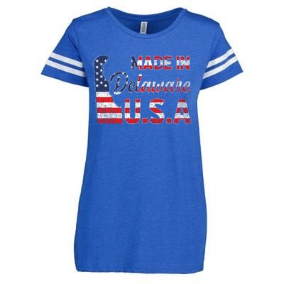 Made In Delaware Us Map State American Flag Delaware Enza Ladies Jersey Football T-Shirt