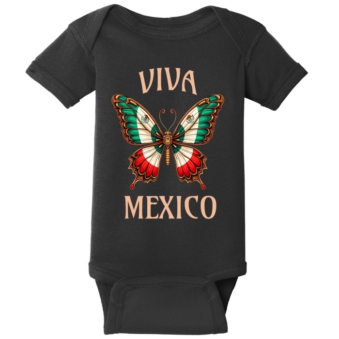 Mexico Independence Day Butterfly Mexican Flag Baby Bodysuit