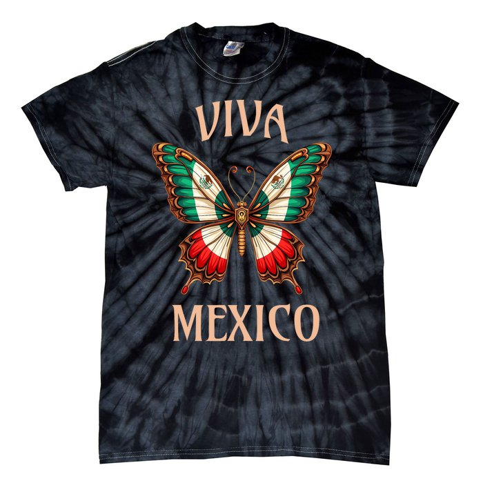 Mexico Independence Day Butterfly Mexican Flag Tie-Dye T-Shirt