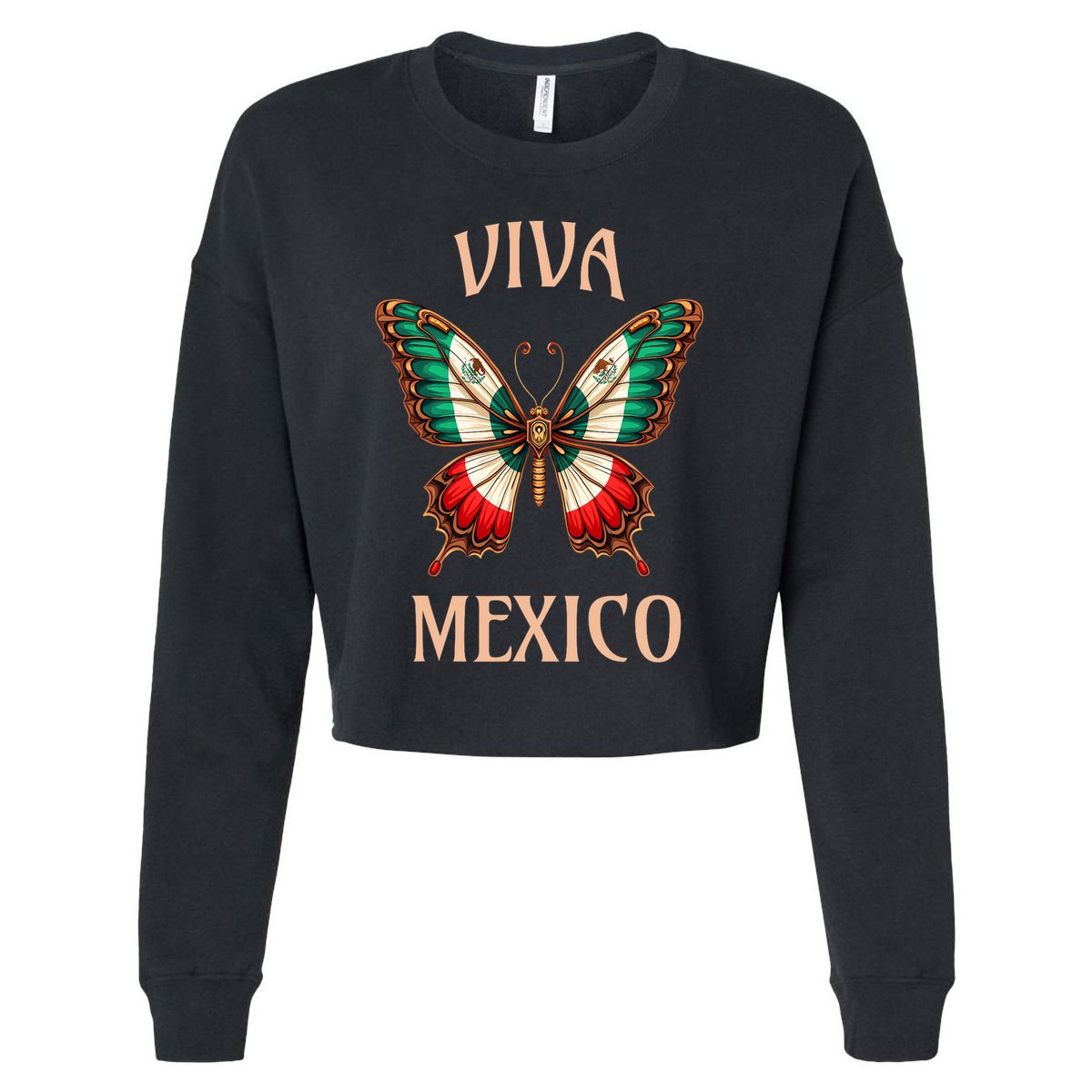 Mexico Independence Day Butterfly Mexican Flag Cropped Pullover Crew