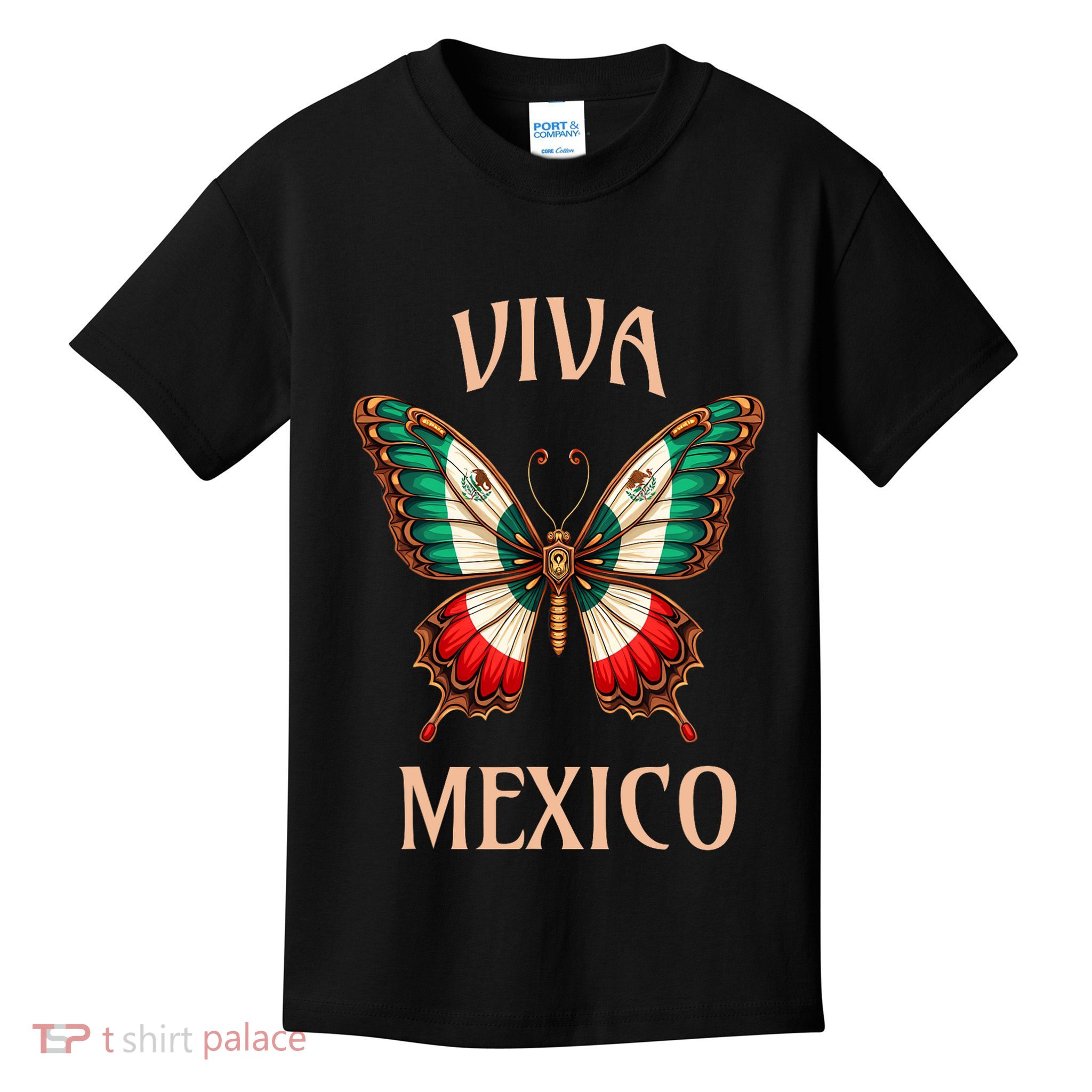 Mexico Independence Day Butterfly Mexican Flag Kids T-Shirt