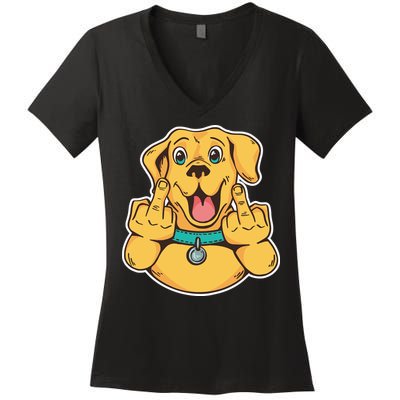 Middle Finger Dog Women's V-Neck T-Shirt