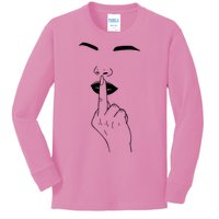 Middle Finger Lips Kids Long Sleeve Shirt