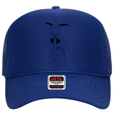 Middle Finger Lips High Crown Mesh Back Trucker Hat