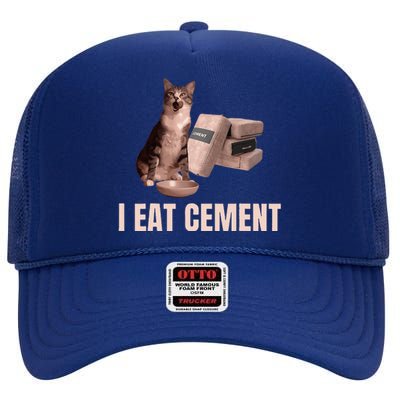 Meme I Eat Cement Cursed Cat Funny Oddly Specific High Crown Mesh Back Trucker Hat