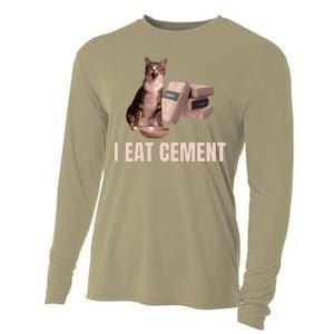 Meme I Eat Cement Cursed Cat Funny Oddly Specific Cooling Performance Long Sleeve Crew