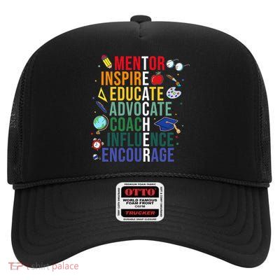 Mentor Inspire Educate Inspired Teacher Life Back To School High Crown Mesh Back Trucker Hat