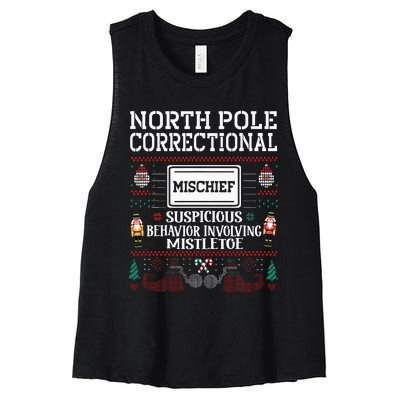 Mischief Inmate Elf Family Christmas Matching Pjs Sets Women's Racerback Cropped Tank