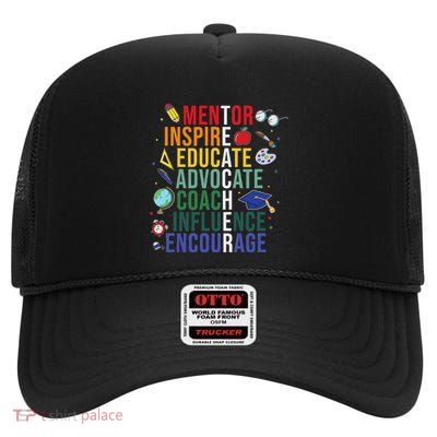 Mentor Inspire Educate Inspired Teacher Life Back To School High Crown Mesh Back Trucker Hat