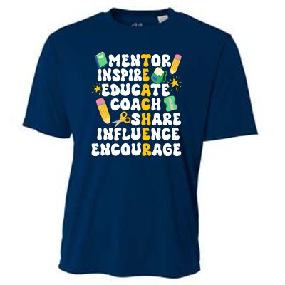 Mentor Inspire Educate Coach Share Influence Encourage Teacher Back To School Cooling Performance Crew T-Shirt