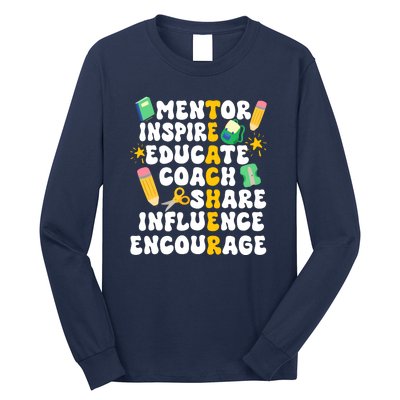 Mentor Inspire Educate Coach Share Influence Encourage Teacher Back To School Long Sleeve Shirt