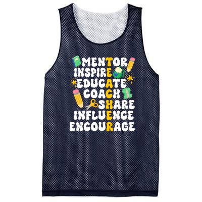 Mentor Inspire Educate Coach Share Influence Encourage Teacher Back To School Mesh Reversible Basketball Jersey Tank