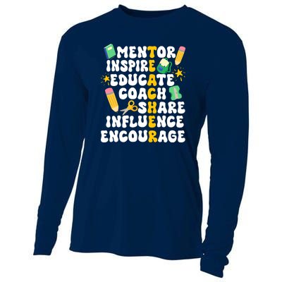 Mentor Inspire Educate Coach Share Influence Encourage Teacher Back To School Cooling Performance Long Sleeve Crew