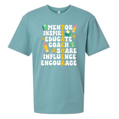 Mentor Inspire Educate Coach Share Influence Encourage Teacher Back To School Sueded Cloud Jersey T-Shirt