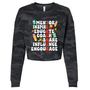 Mentor Inspire Educate Coach Share Influence Encourage Teacher Back To School Cropped Pullover Crew