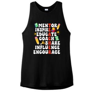 Mentor Inspire Educate Coach Share Influence Encourage Teacher Back To School Ladies PosiCharge Tri-Blend Wicking Tank