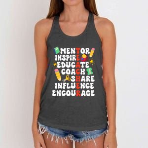 Mentor Inspire Educate Coach Share Influence Encourage Teacher Back To School Women's Knotted Racerback Tank