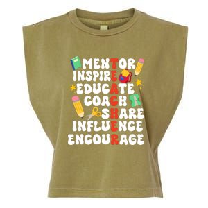 Mentor Inspire Educate Coach Share Influence Encourage Teacher Back To School Garment-Dyed Women's Muscle Tee