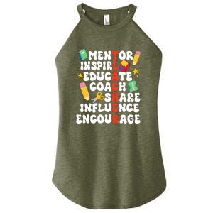 Mentor Inspire Educate Coach Share Influence Encourage Teacher Back To School Women's Perfect Tri Rocker Tank