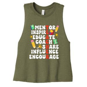 Mentor Inspire Educate Coach Share Influence Encourage Teacher Back To School Women's Racerback Cropped Tank