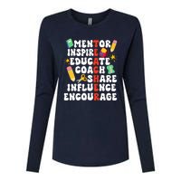 Mentor Inspire Educate Coach Share Influence Encourage Teacher Back To School Womens Cotton Relaxed Long Sleeve T-Shirt