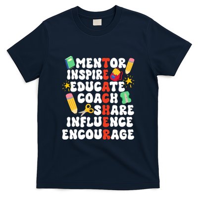 Mentor Inspire Educate Coach Share Influence Encourage Teacher Back To School T-Shirt