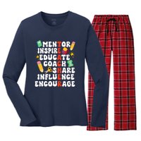 Mentor Inspire Educate Coach Share Influence Encourage Teacher Back To School Women's Long Sleeve Flannel Pajama Set 