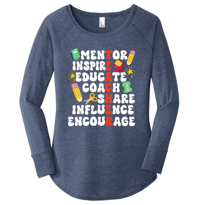 Mentor Inspire Educate Coach Share Influence Encourage Teacher Back To School Women's Perfect Tri Tunic Long Sleeve Shirt