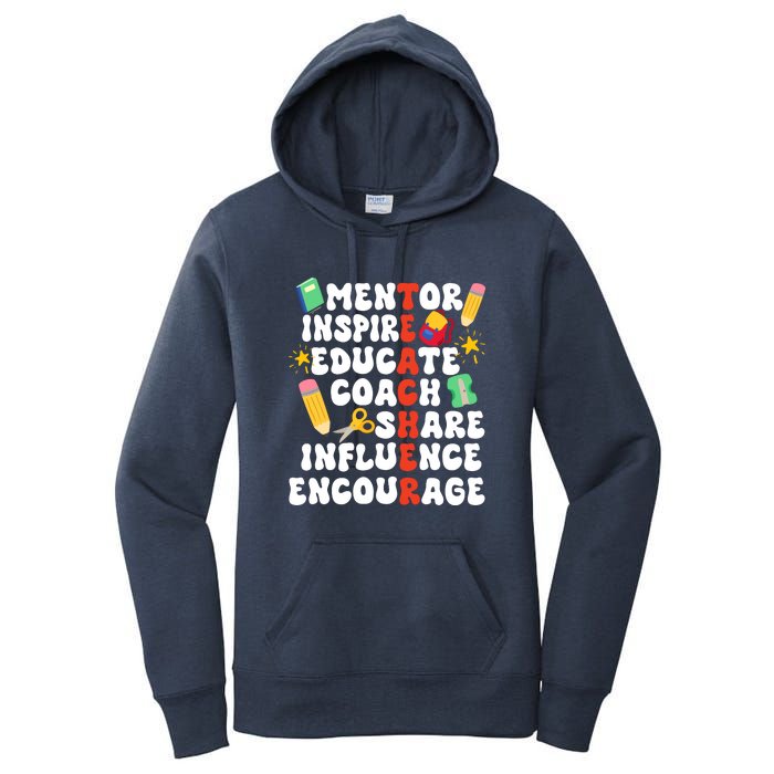 Mentor Inspire Educate Coach Share Influence Encourage Teacher Back To School Women's Pullover Hoodie