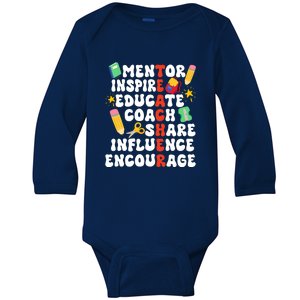 Mentor Inspire Educate Coach Share Influence Encourage Teacher Back To School Baby Long Sleeve Bodysuit