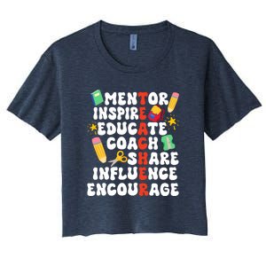 Mentor Inspire Educate Coach Share Influence Encourage Teacher Back To School Women's Crop Top Tee