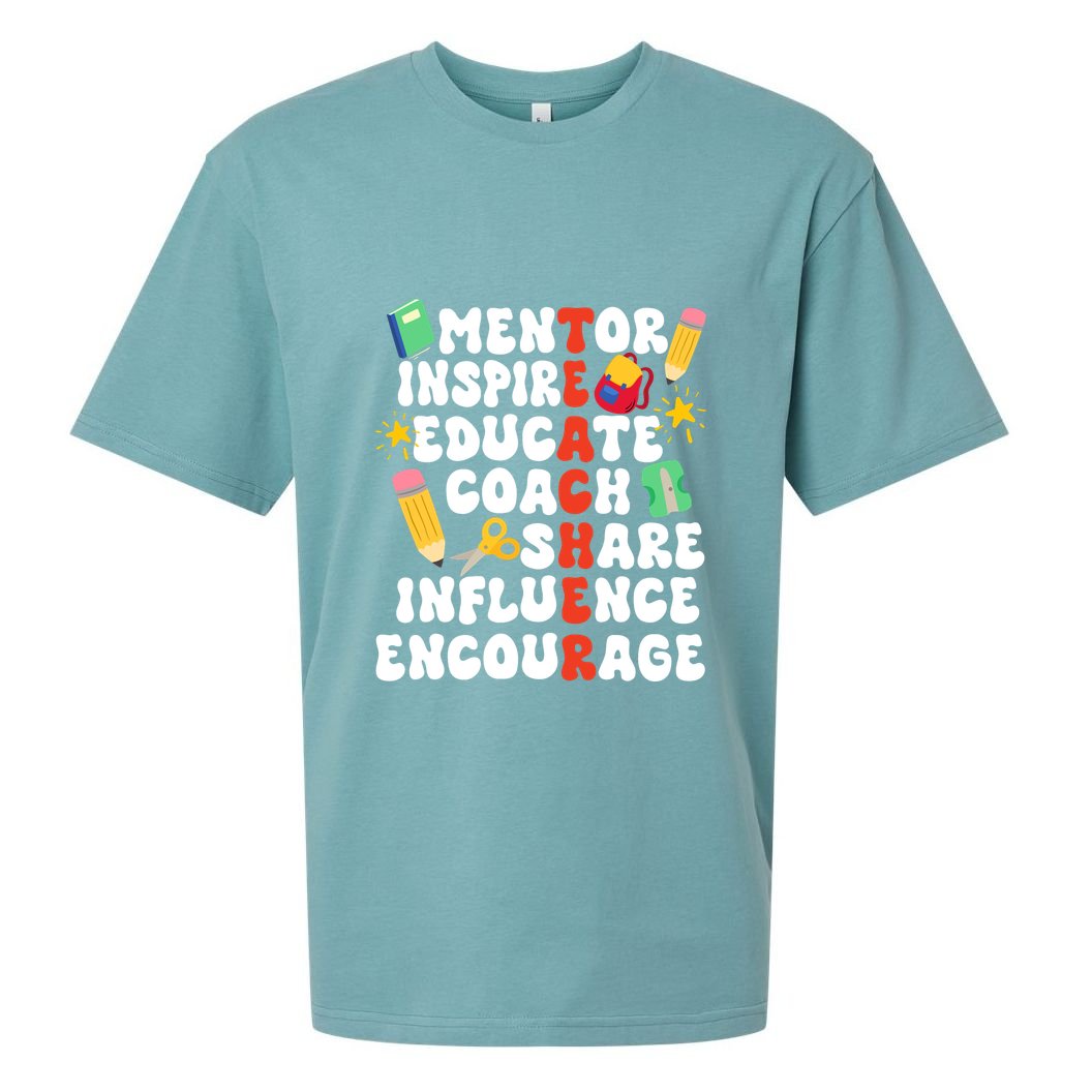 Mentor Inspire Educate Coach Share Influence Encourage Teacher Back To School Sueded Cloud Jersey T-Shirt