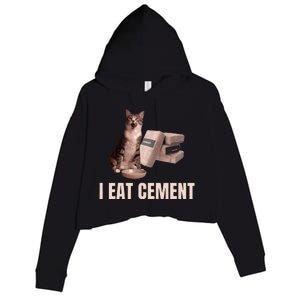 Meme I Eat Cement Cursed Cat Funny Oddly Specific Crop Fleece Hoodie