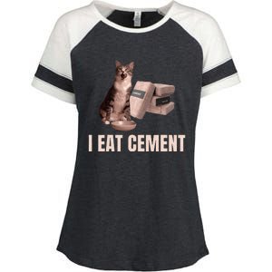 Meme I Eat Cement Cursed Cat Funny Oddly Specific Enza Ladies Jersey Colorblock Tee