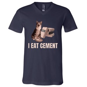 Meme I Eat Cement Cursed Cat Funny Oddly Specific V-Neck T-Shirt