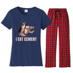 Meme I Eat Cement Cursed Cat Funny Oddly Specific Women's Flannel Pajama Set