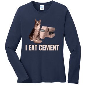 Meme I Eat Cement Cursed Cat Funny Oddly Specific Ladies Long Sleeve Shirt