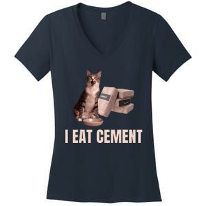 Meme I Eat Cement Cursed Cat Funny Oddly Specific Women's V-Neck T-Shirt